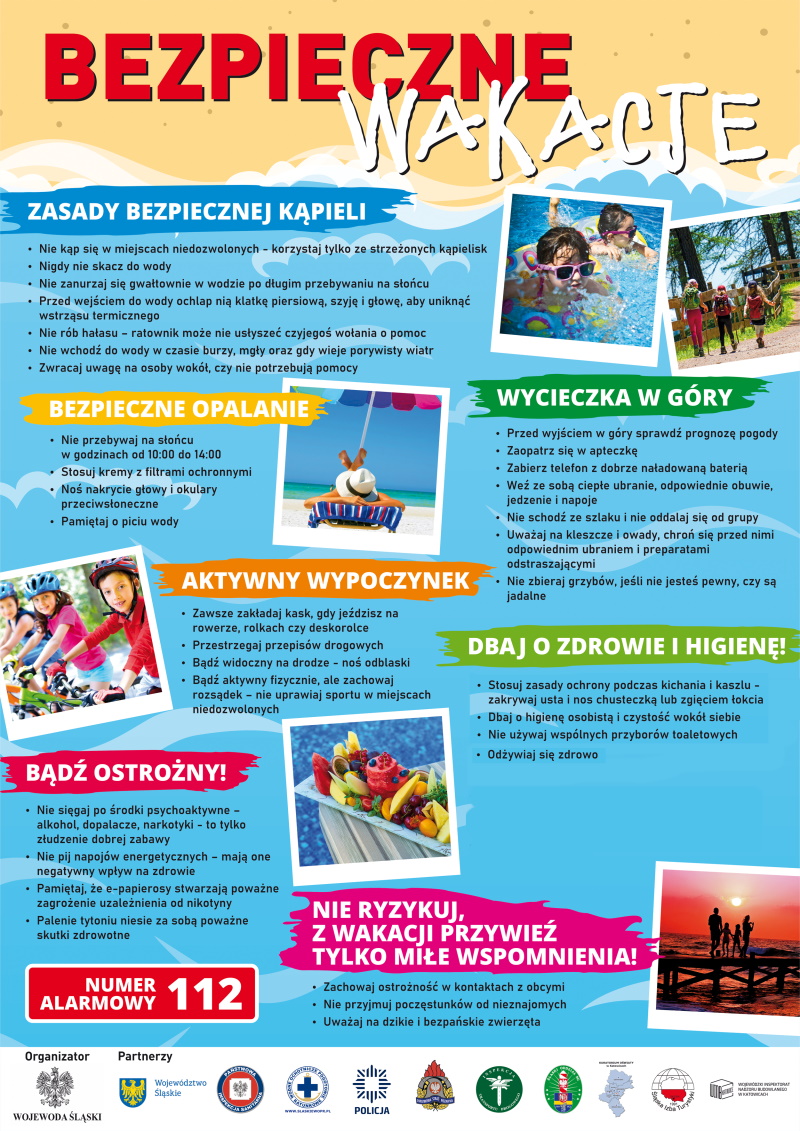 plakat opisujacy zasady bezpiecznych wakacji